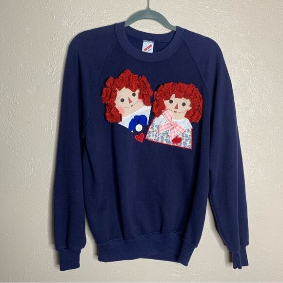 Vintage jerzees raggedy Ann & Andy pullover sweater navy - Picture 1 of 8